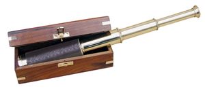 Antik Fernrohr Messing Teleskop ausziehbar auf 25cm mit Leder in Holzbox