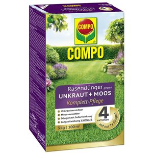 COMPO Rasendünger gegen Unkraut + Moos Komplettpflege - 3 kg für ca. 100 m²