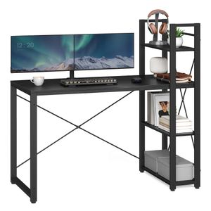 VASAGLE Schreibtisch Computertisch mit Regalböden 120cm Schwarz