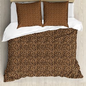 ABAKUHAUS Leopard-Druck Bettbezug, Orange Exotische Afrikanische, Milbensicher Allergiker geeignet mit Kissenbezügen, 155 cm x 220 cm - 80 x 80 cm, Orange Schwarz