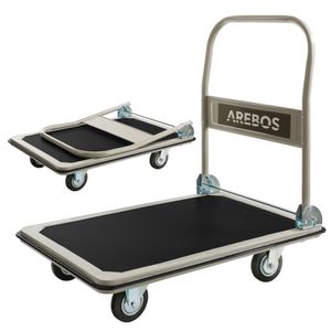 AREBOS Plattformwagen, 300 kg, klappbar, mit Lenkrollen, Antirutschbeschichtung, Kantenschutz, Schwarz-Creme