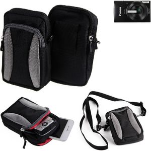 K-S-Trade Fototasche kompatibel mit Canon IXUS 190 Gürtel-Tasche Holster Umhänge Tasche Kameratasche, schwarz-grau Brust-Beutel Brust-Tasche
