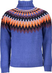 Blauer Herrenpullover mit hohem Kragen - Kontrast & Stickerei-Detail, Größe: M Farbe: Blu