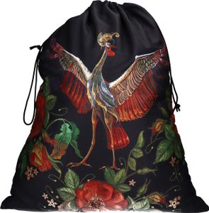Großer Design Wäschesack aus Baumwolle Schwarz bunter Vogel