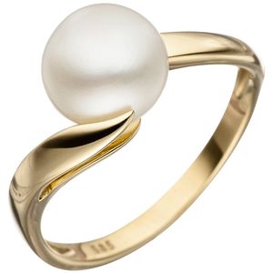 JOBO Damen Ring 56mm 585 Gold Gelbgold 1 Süßwasser Perle Perlenring Goldring