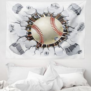 ABAKUHAUS Sport Wandteppich, Baseball Wand Beton aus Weiches Mikrofaser Stoff Waschbar ohne Verblassen Digitaldruck, 150 x 110 cm, Ivory Pale Grau Orange