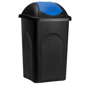 Stefanplast Mülleimer mit Schwingdeckel 60L Versch. Farben Abfallbehälter 68x41x41cm Papierkorb Müllsystemtrennung Küche, Farbe:schwarz/blau