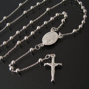 Rosenkranz Kreuzkette 925 Silber Perlen 4mm Jesus Kreuz 2,5cm Schmuck 26404-62