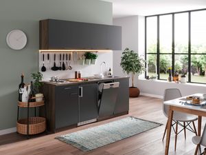 respekta Küche Küchenblock Küchenzeile Einbau Singleküche 195 cm Eiche York grau