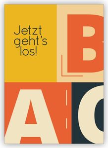 Tolle Retro Glückwunschkarte zur Einschulung für Erstklässler mit Vintage ABC: Jetz geht's los!