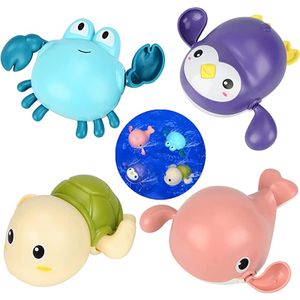 4 Stück Baby Badespielzeug, Schwimmtier, Badewannenspielzeug Uhrwerk Schildkröten Wal Krabbe Pinguin, Wasserspielzeug Kinder