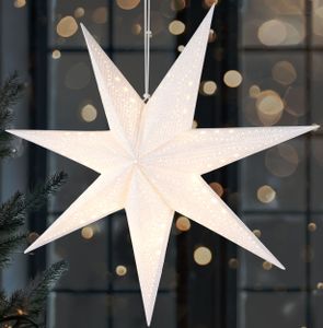 BRUBAKER 3D Weihnachtsstern zum Aufhängen - LED Papierstern mit Timer - 60 cm Adventsstern Batteriebetrieben, Weiß