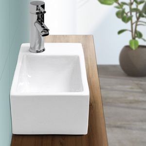 ECD Germany Waschbecken Eckigform, 35x20,5x12,5 cm, Weiß, aus Keramik, Aufsatzwaschbecken ohne Überlauf, Handwaschbecken Aufsatzwaschtisch Spülbecken Waschschale für Badezimmer