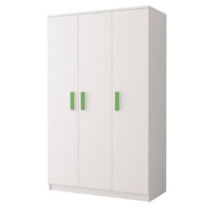 Drehtürenschrank Kleiderschrank Schrank Kinderkleiderschrank Weiß/Weiß 120CM GRIFFE GRÜN - JONAS 19