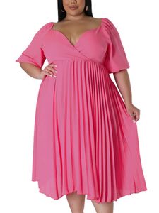 Damen Abendkleider Große Größe Kleider Ballkleid Midikleid Einfarbig Sommerkleid Rosenrot,Größe 3XL