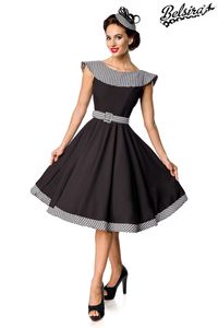 Belsira Damen Retro Premium Vintage Swing-Kleid Rockabilly Sommerkleid 50s 60s Partykleid, Größe:3XL, Farbe:schwarz/weiß