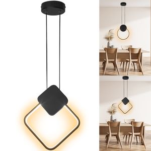 LED Schwarz Quadratisch Pendelleuchte, 13W 3 Farbe Dimmen Modern Minimalistisch Eisen Hängelampe Hängeleuchte Deckenbeleuchtung für Esstisch Küche
