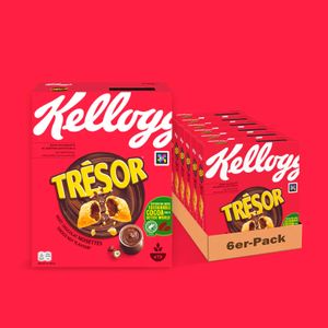 Kellogg's Tresor Choco Nut Flavour (6x 410g) – knusprige Frühstückscerealien mit schmelzender Schoko Creme Füllung mit Schokoladen-Haselnuss-Geschmack