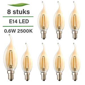8-er Set LED-Kerzenbirnen Flamme E14 | 0,6 Watt | 2500K warm weiß | Rustique Finish | Filament | Lybardo