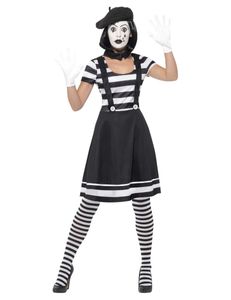 Mimen-Kostüm für Damen Faschingskostüm schwarz-weiss