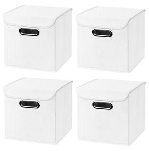 4 Stück weiß Faltbox 25 x 25 x 25 cm  Aufbewahrungsbox faltbar,  mit Deckel