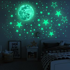 Wandtattoo Leuchtsticker Selbstklebend Leuchtpunkte Mond Wandsticker für kinderzimmer Sternenhimmel-leuchtsterne und Fluoreszierend Leuchtaufkleber mit starker Leuchtkraft ,30cm