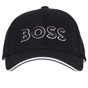 BOSS Cap Baumwolle kontrastfarbenem Logo Schwarz/Black