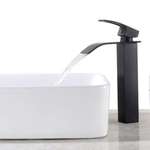 Auralum Schwarz Wasserfall Wasserhahn Bad Einhandmischer Waschtischarmaturen, Wasserhahn Aufsatzwaschbecken für Badezimmer