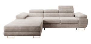 Selsey Ganta - Ecksofa links, mit Schlaffunktion und Cordbezug, taupe