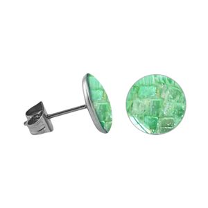 1 Paar 316L Chirurgenstahl Ohrstecker mit rundem Mosaik Größe - 10 mm Farbe - Hellgrün Ohrschmuck Ohrringe Ohrhänger