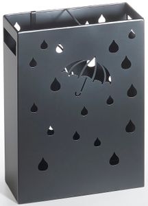 Kobolo Schirmständer Regenschirmhalter - UMBRELLA- aus Metall mit Abtropfschale-mit Ausstanzungen- schwarz- Taschenschirm Flur Wartezimmer Eingang