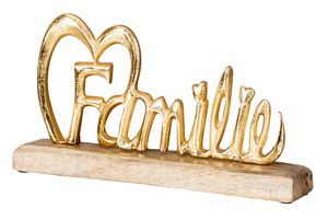 Schriftzug Familie Gold L30cm Metall Mango Holz Aufsteller Buchstaben Tisch-Deko