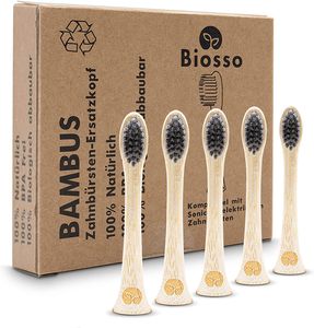 Biosso® 5er Set Nachhaltige Ersatzbürsten Zahnbürstenköpfe aus Bambus | Kompatibel mit Sonicare