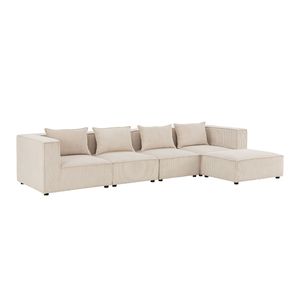 Juskys modulares Sofa Domas XL - Couch Wohnzimmer - 4 Sitzer - Ottomane, Lehnen & Kissen - Cord Beige