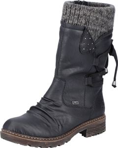 Rieker Damen Stiefelette Boot trendy mit Raffung Zierschnürung Doppeloptik Z4773, Größe:39 EU, Farbe:Schwarz