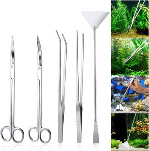 Aquarium Aquascaping Kit 5 in 1 Edelstahl Aquarium Aquatic Plant Tools Sets Zange Schere Spatel