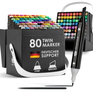 OfficeTree 80er Set Twin Marker Duo-Fasermaler Weiche & Intensive Farben - zum Skizzieren Layouten