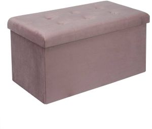 WOLTU Sitzbank mit Stauraum Sitzhocker Faltbar Aufbewahrungsbox Fußablage, Sitzfläche aus Samt, 80 L, 76x37,5x38 cm, Rosa
