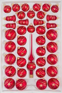 39 tlg. Glas-Weihnachtskugeln Set in Ice Rot Gold Komet