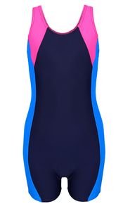 Aquarti Mädchen Badeanzug mit Bein Ringerrücken, Farbe: Dunkelblau / Blau / Pink, Größe: 146