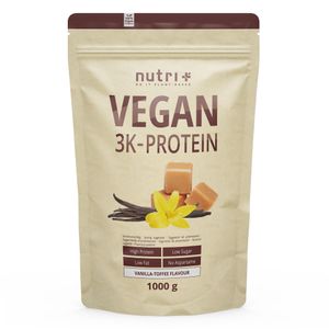 Protein Vegan 1kg - über 80 % pflanzliches Eiweiß - Nutri-Plus 3k-Proteinpulver - Veganes Eiweißpulver ohne Laktose & Milcheiweiß - Vanille-Toffee