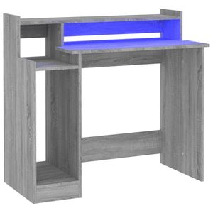 vidaXL Biurko z oświetleniem LED Szare Sonoma 97x45x90 cm Materiał drewnopochodny