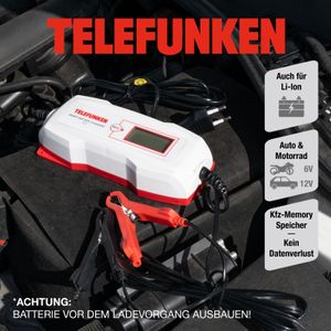Telefunken Smart Battery Charger TL5 KFZ Auto 6V Motorrad 12V Ladegerät auch für Li-Ion Batterien Kfz-Memory Speicher ohne Datenverlust