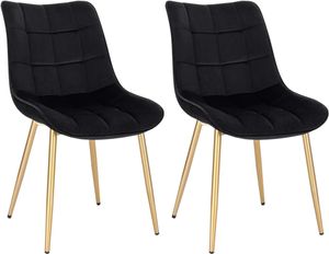 WOLTU 2er-Set Esszimmerstühle Küchenstuhl Polsterstuhl aus Samt, Metall Gold Beine,schwarz