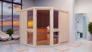 Sauna Alessia 03, 68 mm Wandstärke - 231 x 196 x 198 cm (B x T x H) - Ausführung:inkl. Ofen mit integrierter Steuerung