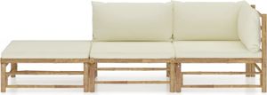 vidaXL 3-tlg. Garten-Lounge-Set mit Cremeweißen Kissen Bambus