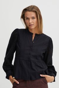 ATELIER RÊVE ICHI IRLUIE SH Damen Langarmshirt Langarmbluse Bluse Hemdbluse Stehkragen mit Spitzendetails und Rüschen aus 100% Baumwolle