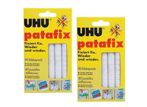 2 x UHU patafix weiß, wieder ablösbare Klebepads, 2 x 80 Stück