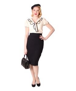 Dollydi 50s Style retro Schluppen Rüschen Kragen Bluse v. SugarShock, Größe:M, Farbe:Schwarz