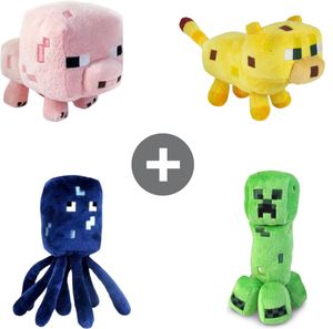 Sada 4 plyšových hraček Minecraft - Plyš - Hračka - Plyšová hračka - Chobotnice/Kočka/Strašidlo/Prasátko - cca 22 cm
